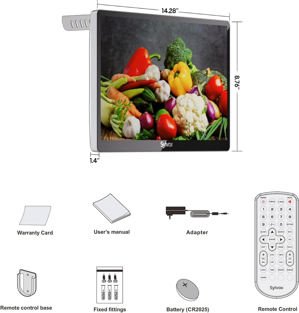 SYLVOX 15.6' Flip-Down TV for Under Cabinet, 12-Volt Small TV with 90-Degree Rotation, Digital Noise Reduction, and Storage Design for Kitchen, Bedroom, RV, and Yacht
