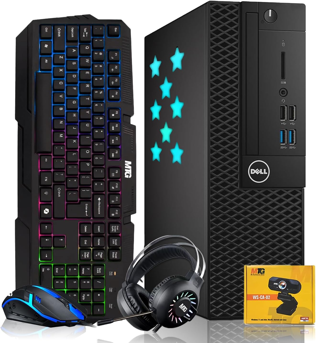 Dell Desktop PC Gaming Bundle - Core i7, 16GB RAM, 1TB SSD, GT 730, RGB Keyboard with AI-Enhanced Copilot Key and Mouse, RGB Headphone, Webcam, Wi-Fi, Win 11 Pro (Renewed)