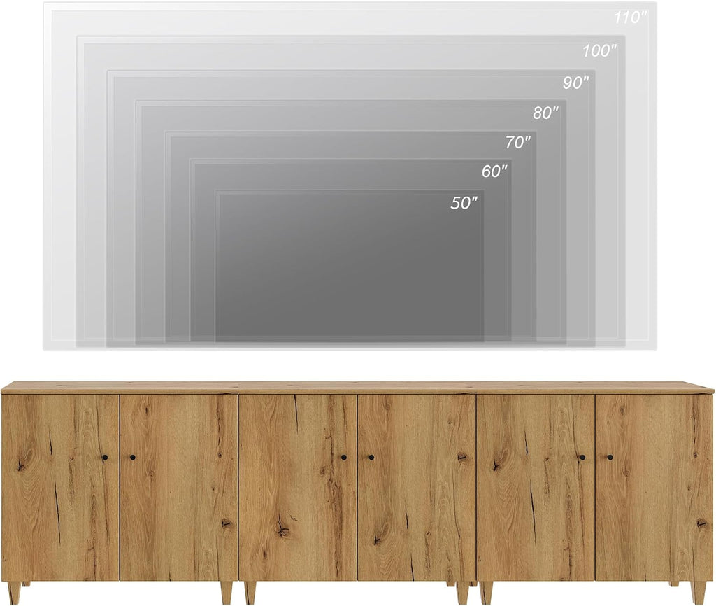 WAMPAT TV Stand Cabinets for 85+ Inches TVs, 3-in-1 Wood Entertainment Center with Doors and 9 Compartments, 106' Modern Media Console Table with Storage for Living Room Bedroom, Oak Brown