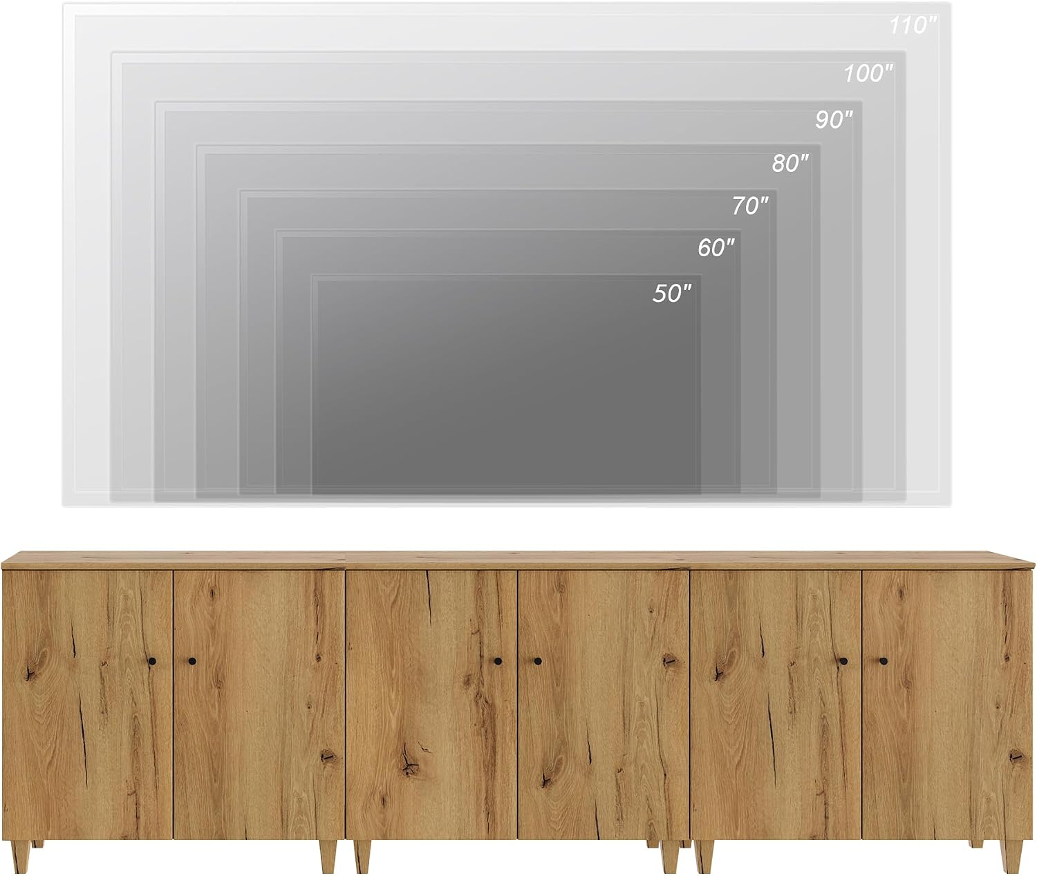 WAMPAT TV Stand Cabinets for 85+ Inches TVs, 3-in-1 Wood Entertainment Center with Doors and 9 Compartments, 106' Modern Media Console Table with Storage for Living Room Bedroom, Oak Brown