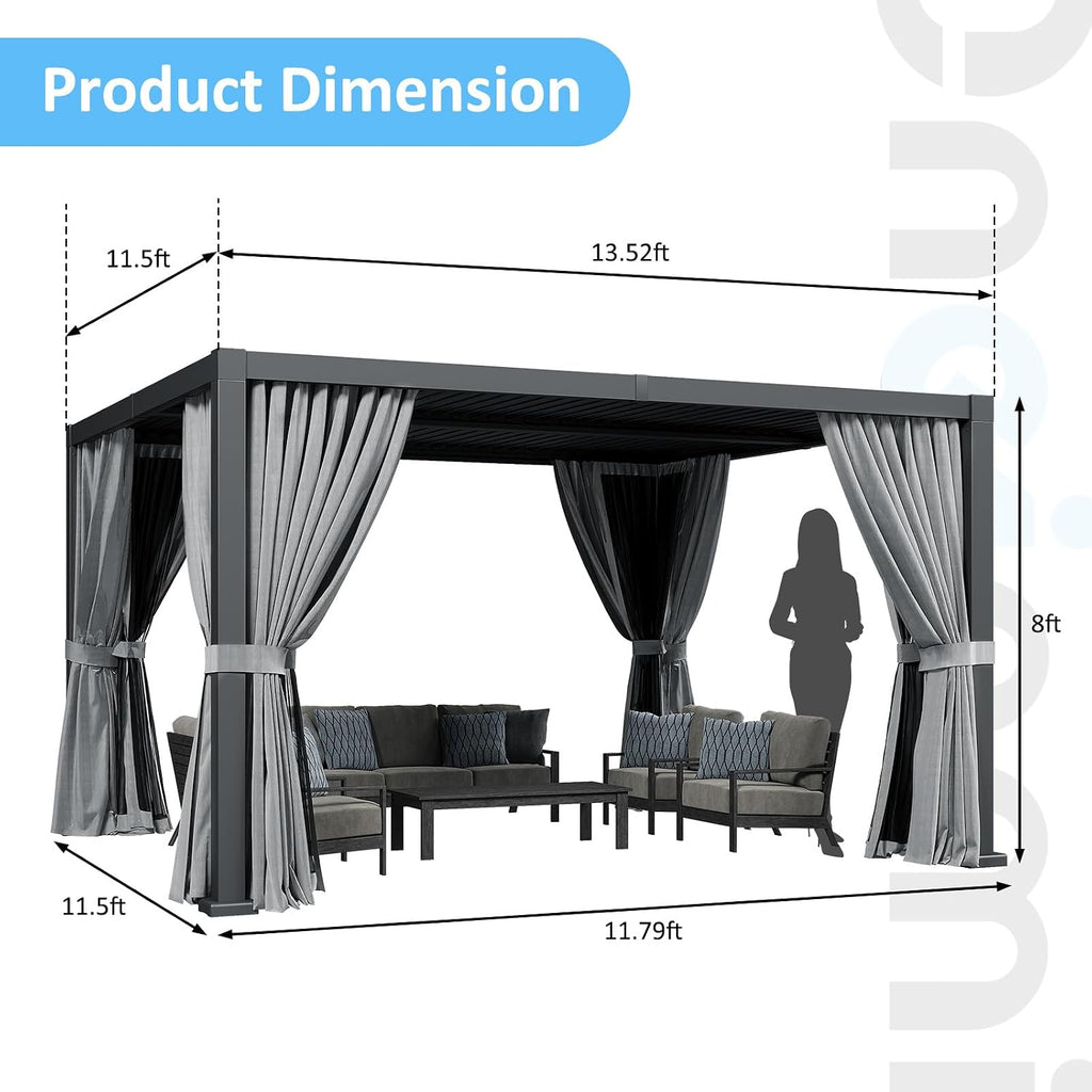 14×12FT Modern Louvered Pergola, Adjustable Aluminum Outdoor Pavilion for Patio, Garden, and Backyard Relaxation