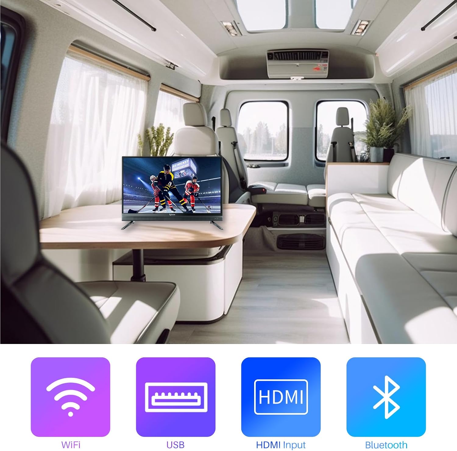 SYLVOX Smart RV TV, 32' 12V TV for RV Camper 1080P DC/AC Powered Television, Support Google, Download APPs, Bluetooth WiFi, Smart TVs for Home Car Campervan Truck