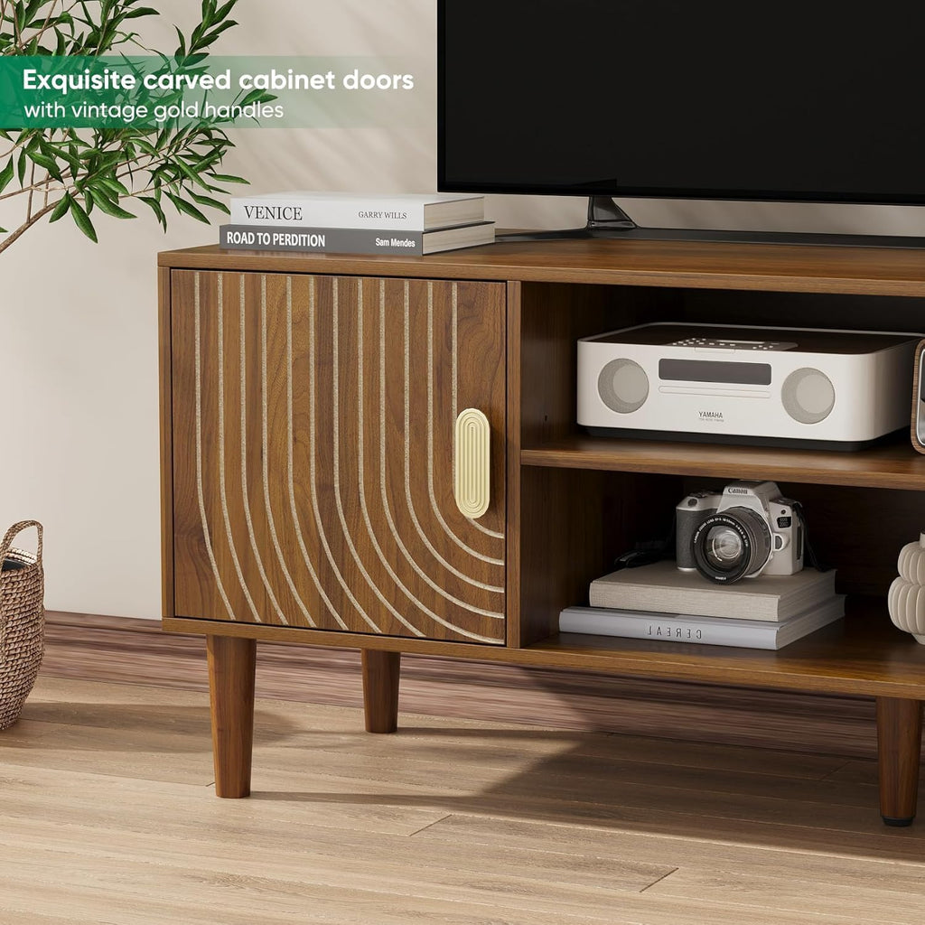 47' TV Stand for TVs up to 55 Inch, Entertainment Center with Storage and Adjustable Shelves, Modern Media Console for Living Room, Walnut