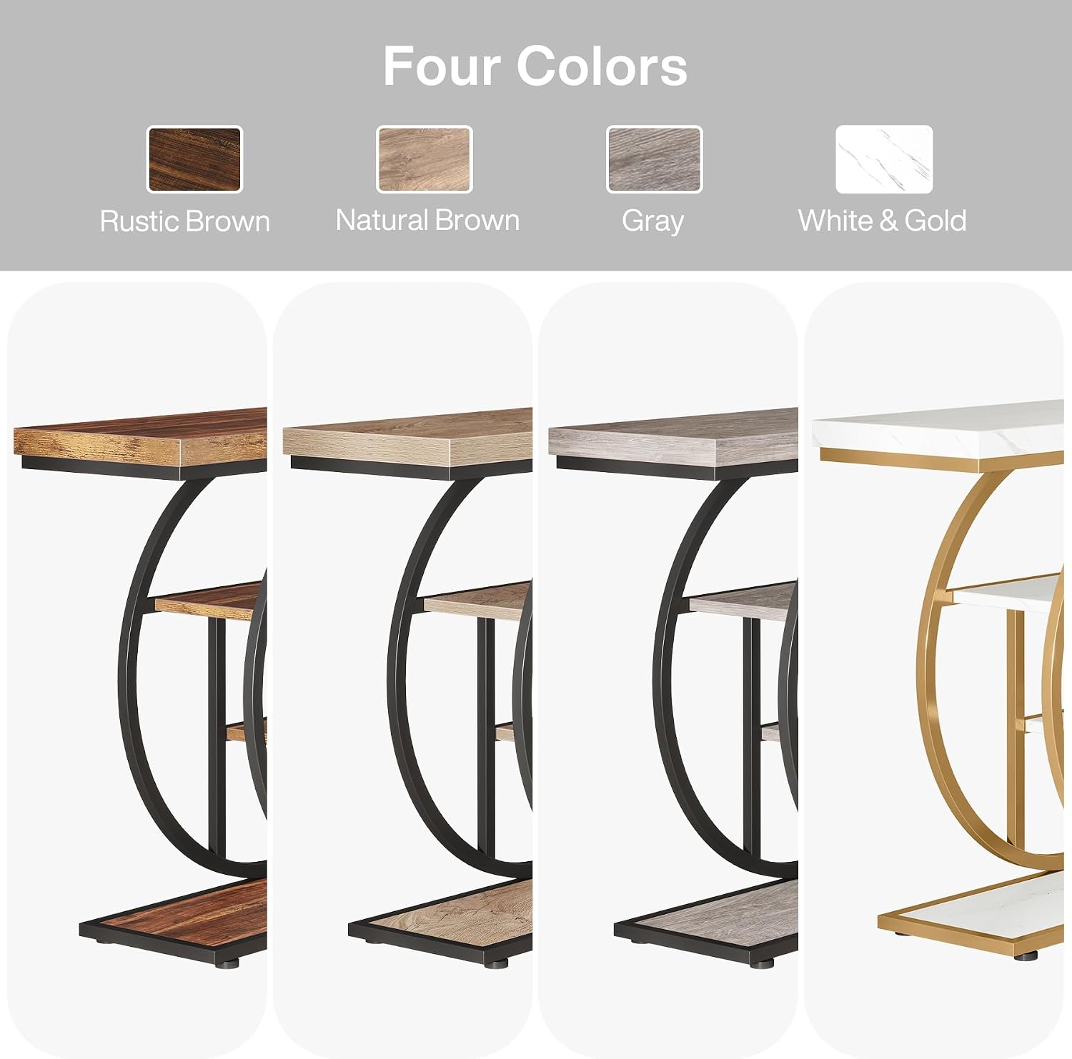 Tribesigns 41.3' Console Table, Industrial 4-Tier Sofa Entryway Table with Circle Base, Narrow Wood Accent Tables with Storage Shelves for Living Room, Hallway, Foyer, White Gold