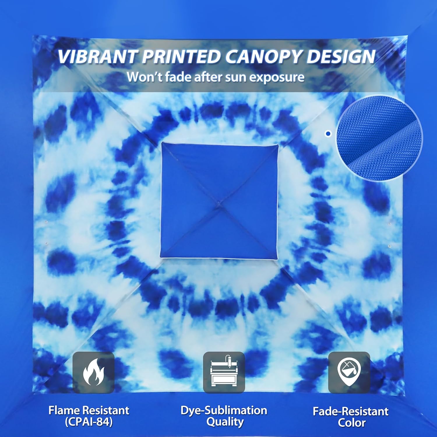 EAGLE PEAK 13x13 Straight Leg Pop Up Canopy Tent Instant Outdoor Canopy Easy Single Person Set up Folding Shelter w/Auto Extending Eaves 169 Square Feet of Shade (Tie Dye Blue)