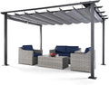 HAPPATIO 10' X 13' Outdoor Retractable Pergola Canopy for Deck, Backyard, Patio, Aluminum Pergola with Sun Canopy, Includes Ground Studs and Expansion Screws (Grey)