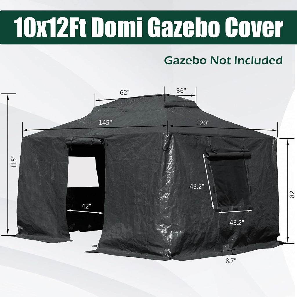 Domi 10' x 12' Universal Winter Gazebo Cover for Hardtop Gazebos,Outdoor Waterproof Enclosed Cover with Sidewalls and Mesh Windows,Grey (Gazebo not Included)
