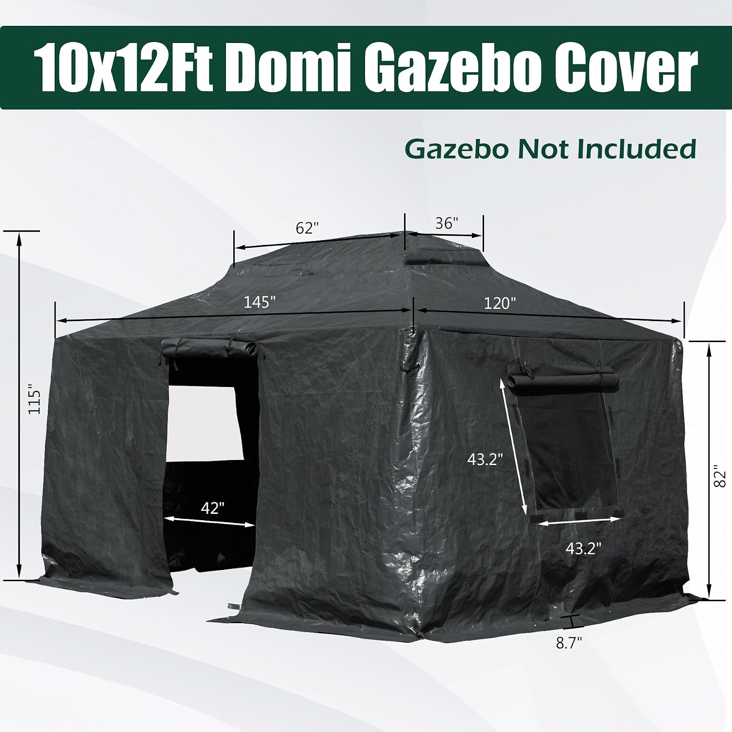 Domi 10' x 12' Universal Winter Gazebo Cover for Hardtop Gazebos,Outdoor Waterproof Enclosed Cover with Sidewalls and Mesh Windows,Grey (Gazebo not Included)