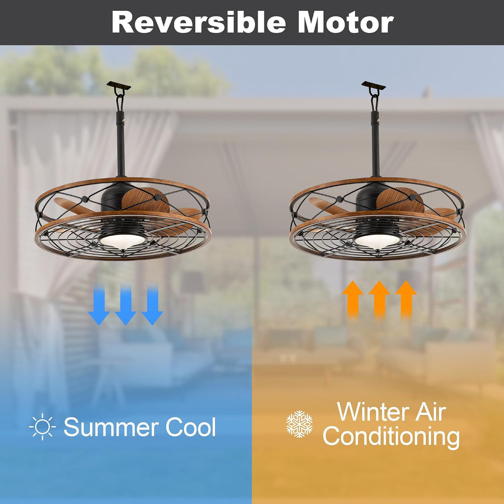 TIFEROR Outdoor Ceiling Fan with Light and Remote Control, 24 'Wet Rated Ceiling Fan with Remote and Light Kit for Gazebo, Porch and Patio
