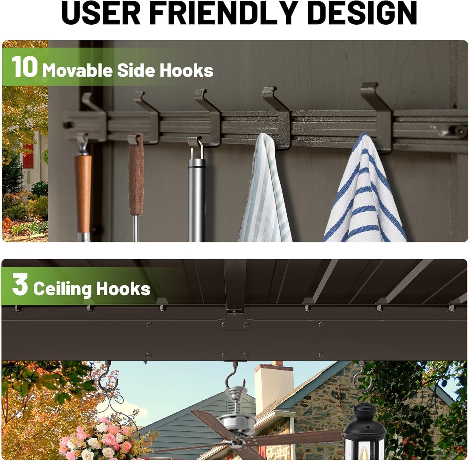 GOWE 9X10FT Hardtop Grill Gazebo, Lean to Outdoor BBQ Gazebo with Storage Shelves and Expansion Platform, Galvanized Steel Permanent Hard top Grill Canopy for Patio Backyard Lawn Garden -Brown