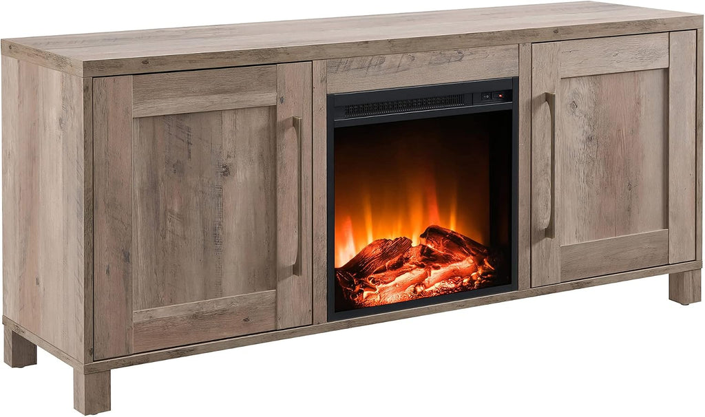 Chabot Rectangular TV Stand with Log Fireplace for TV's up to 65' in Gray Oak