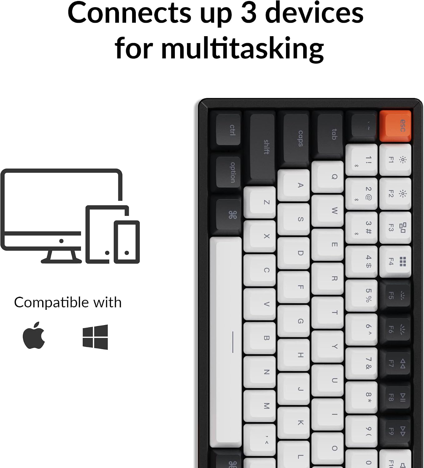 Keychron K2 75% Layout 84 Keys Hot-swappable Bluetooth Wireless/USB Wired Mechanical Keyboard with Keychron Super Red Switch/Double-Shot Keycaps/RGB Backlight/Aluminum Frame for Mac Windows Version 2