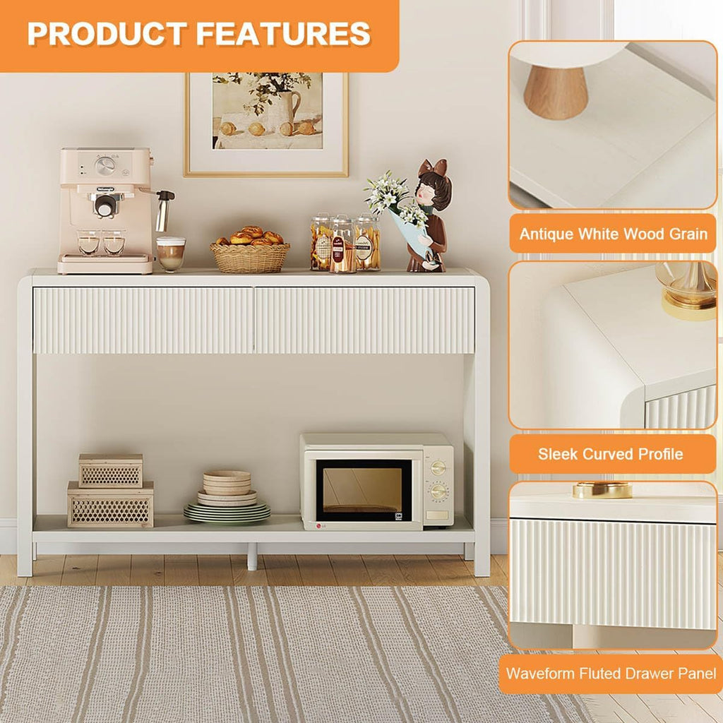 FATORRI Entryway Console Table with 2 Drawers, Modern Sofa Table for Living Room, Couch Tables Behind Sofa and Hallway Tables with Storage (47.2 inch, Antique White)