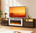 MXV 80' Fireplace TV Stand for TVs Up to 90', LED Light Entertainment Center with 36' Electric Fireplace, Modern Wood Texture TV Media Console with Highlight Storage Cabinet, Black-White