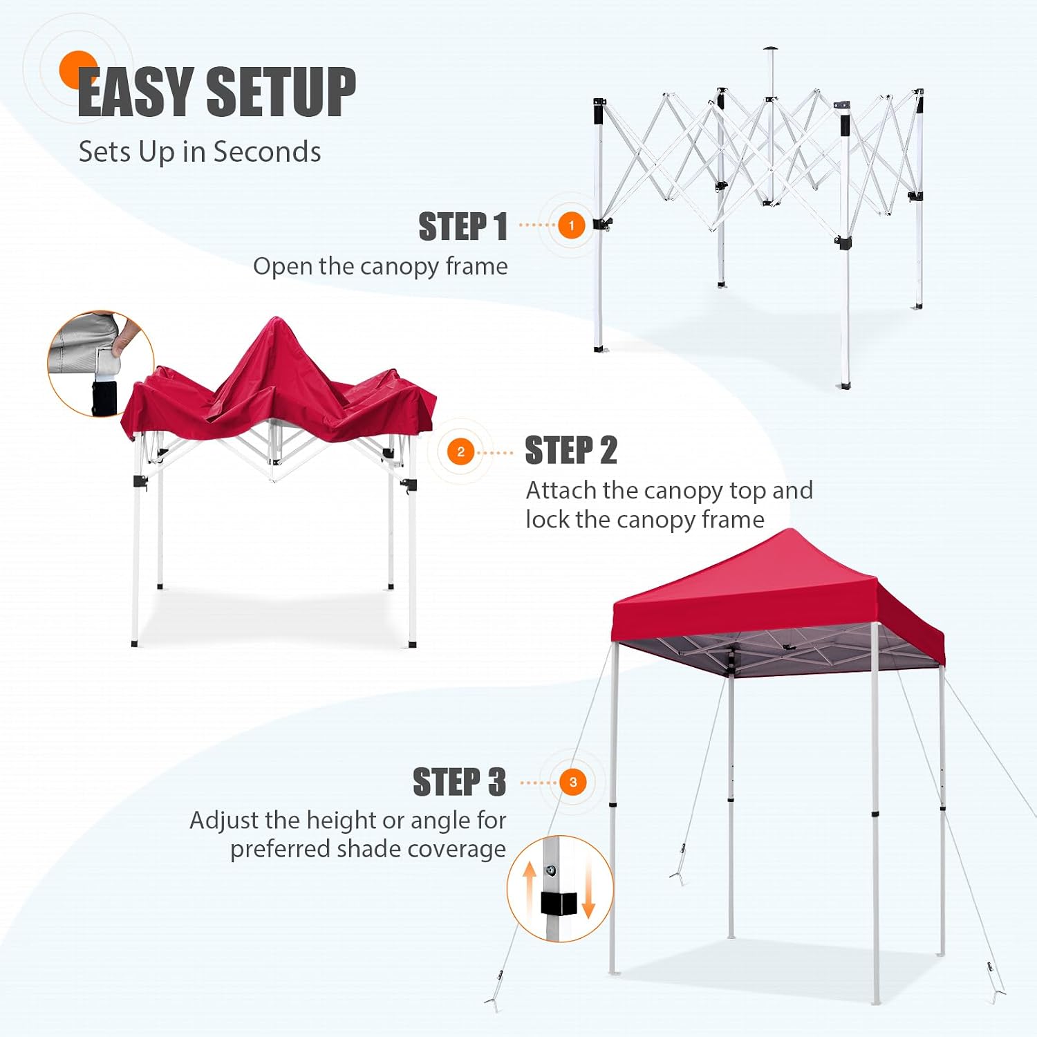 EAGLE PEAK 5x5 Pop Up Canopy Tent Instant Outdoor Canopy Easy Set-up Straight Leg Folding Shelter, Red