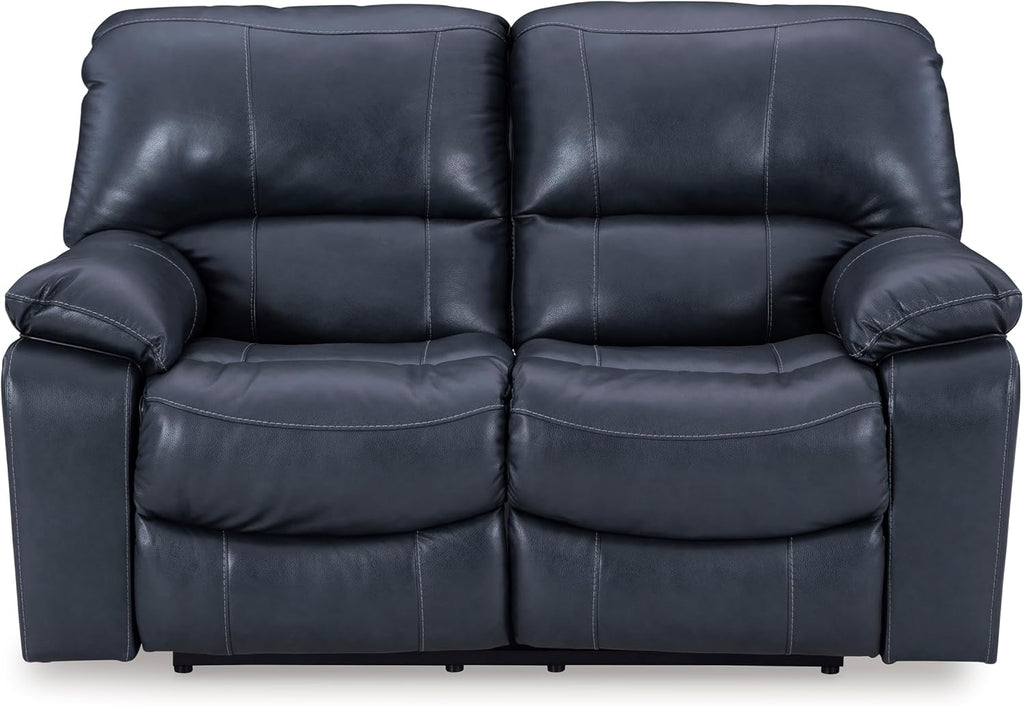 Signature Design by Ashley Leesworth Contemporary Power Reclining Loveseat with One-Touch Control and USB Charging Ports, Leather, 20' Seat Height, Blue