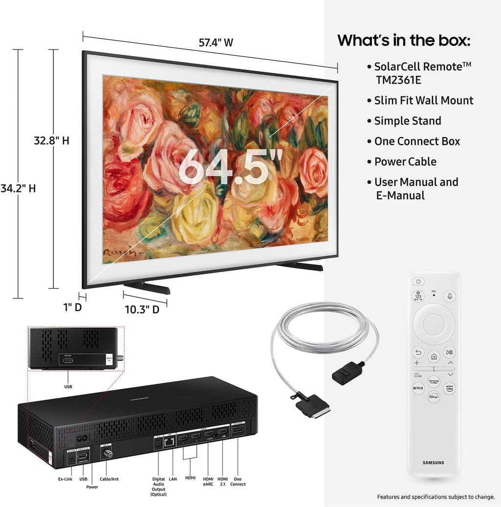 Samsung 50-Inch The Frame LS03D QLED 4K Smart TV Bundle, Quantum HDR, Art Mode, Slim Fit Wall Mount, Alexa Built-in w/AUX HDMI Cable, CPS 24-Month Protection, Streaming Bundle