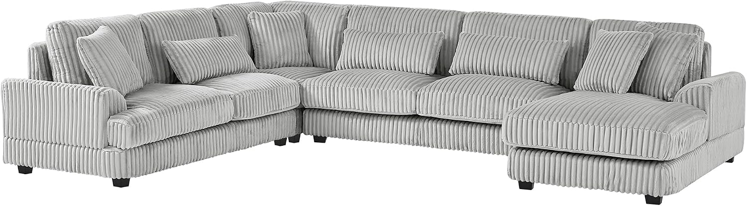 Oversized U-Shaped Sectional Sofa Modern Living Room Couch Upholstered in Soft Corduroy with a Chaise Lounge