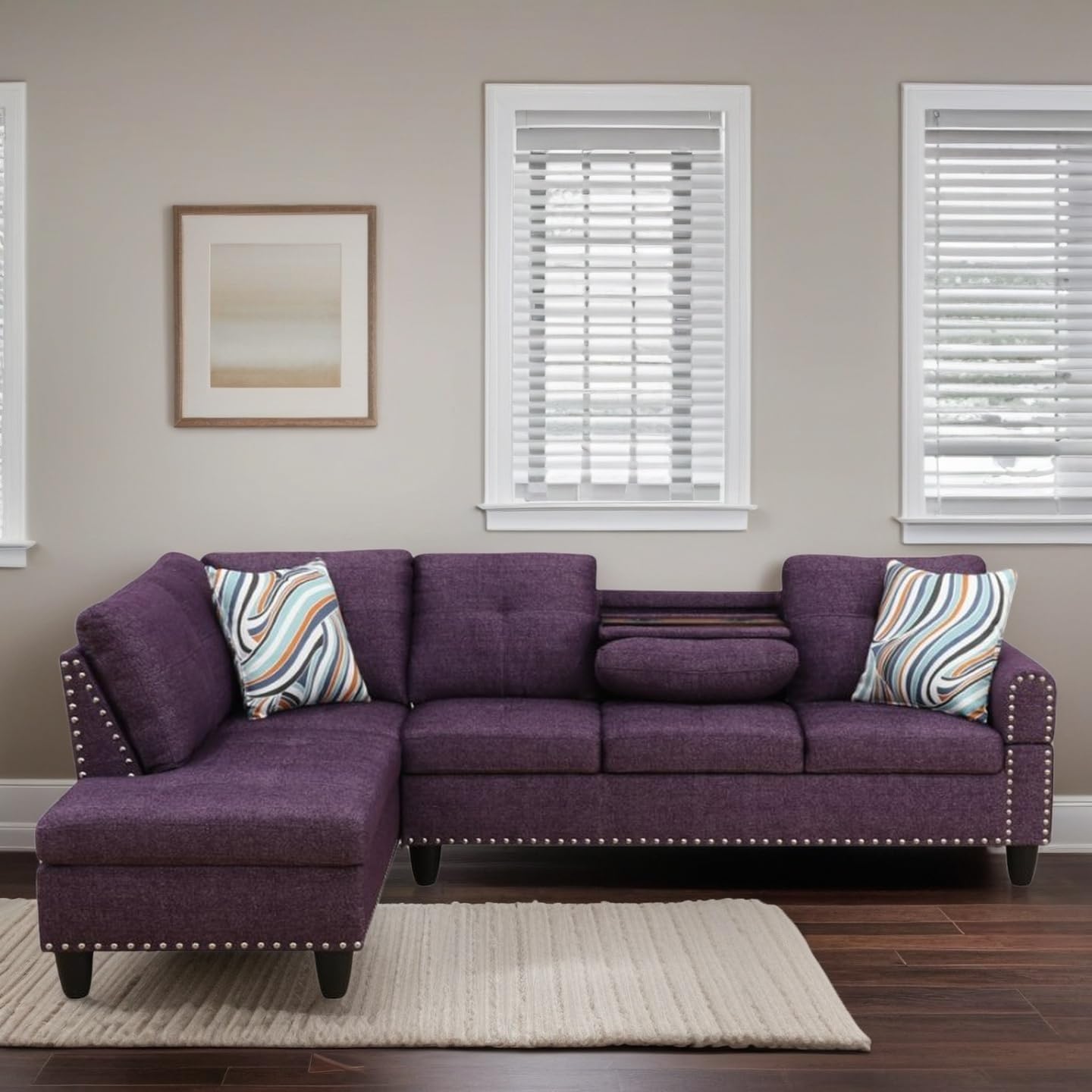 L-Shaped Sectional Sofa, Modern Sectional Couches Home Sofas for Living Room with Movable Chaise, Modular Living Room Sets Furniture for Apartment Bedroom & Office, Purple