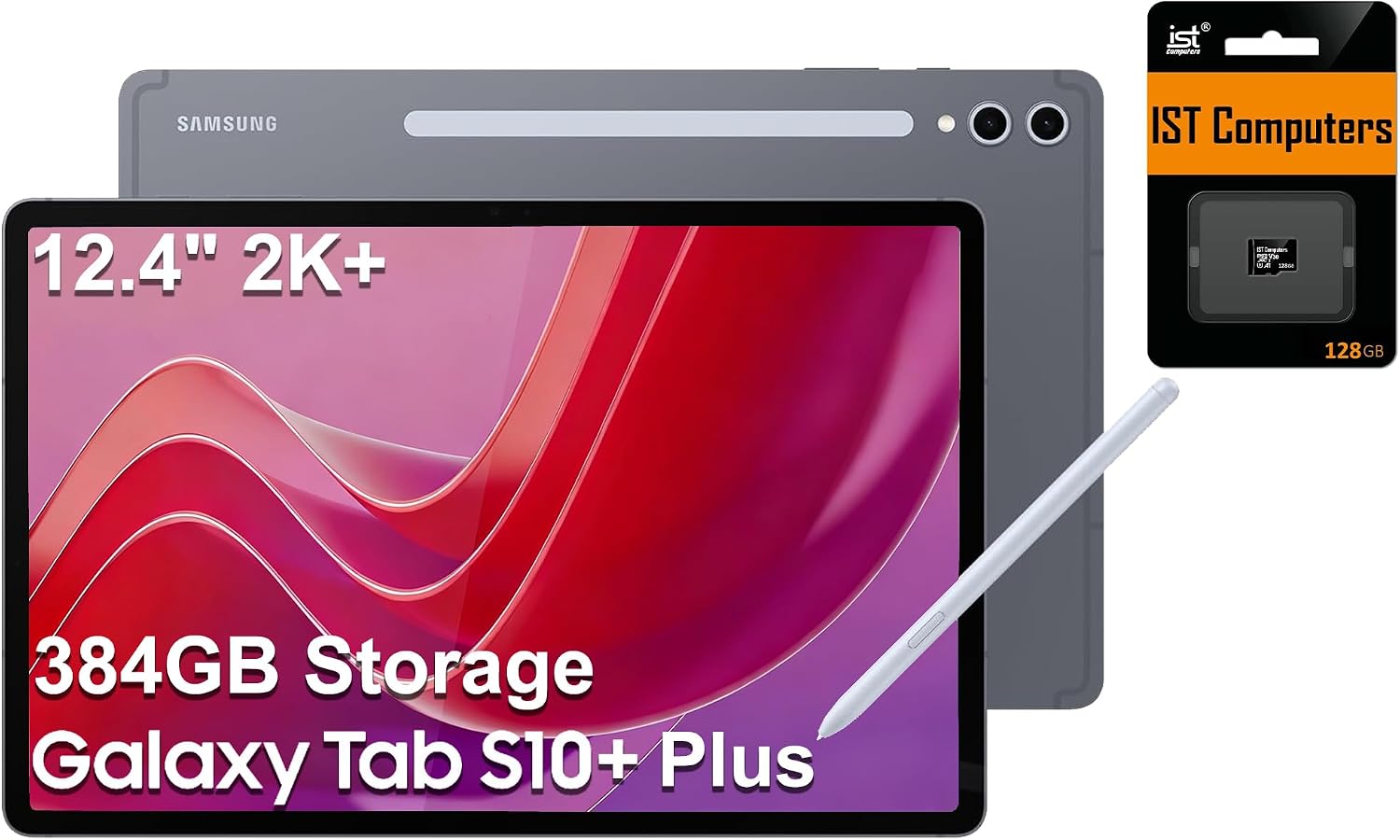 Samsung Galaxy Tab S10+ Plus, 12.4' AMOLED 2X 120Hz, 384GB Storage (256GB+128GB SD Card), Lightweight Android Tablet, Galaxy S Pen, AI Tools, 2K+ Touchscreen, 12GB RAM, 16-Hr Battery Life, SM-X820