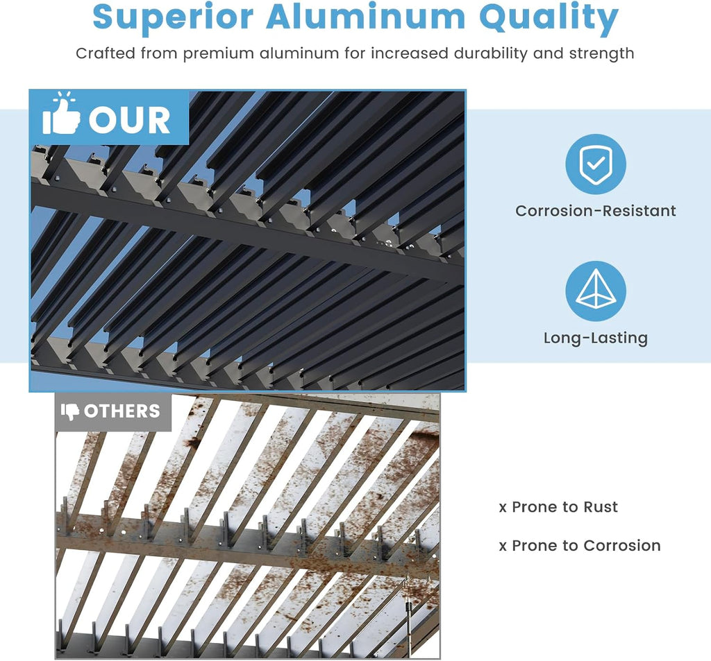 Outdoor Louvered Pergola 10' x 10', Aluminum Louvered Pergola with Adjustable Roof, Adjustable Pergolas for Outdoor Deck, Patio, Lawn & Garden