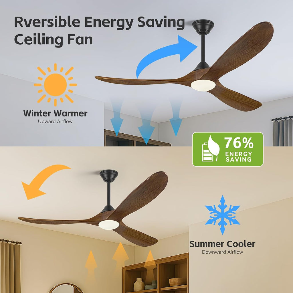 Savey'Sley 52 Inch Smart Ceiling Fan with Light Remote/APP/Alexa Control, 3 Blades Wooden Outdoor Ceiling Fans for Patios with Lights, High CFM Quiet DC Fan for Bedroom Farmhouse Gazebo