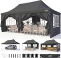 COBIZI 10x20 Pop Up Canopy with 6 Sidewalls, Conical Canopy Tents for Parties, Backyard, Commercial, Waterproof Event Tent Instant Shelter UV50+ Outdoor Gazebo with 4 Sandbags (Peak Drainage)
