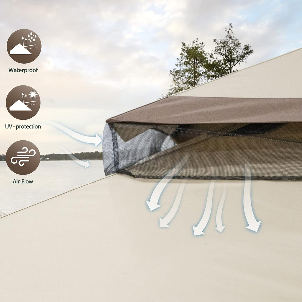 Outdoor Patio Gazebo 10'x20', CPAI-84 Heavy Duty Party Tent & Shelter with Double Roofs, Mosquito Netting and Privacy Curtains for Backyard, Garden, Lawn, Beige