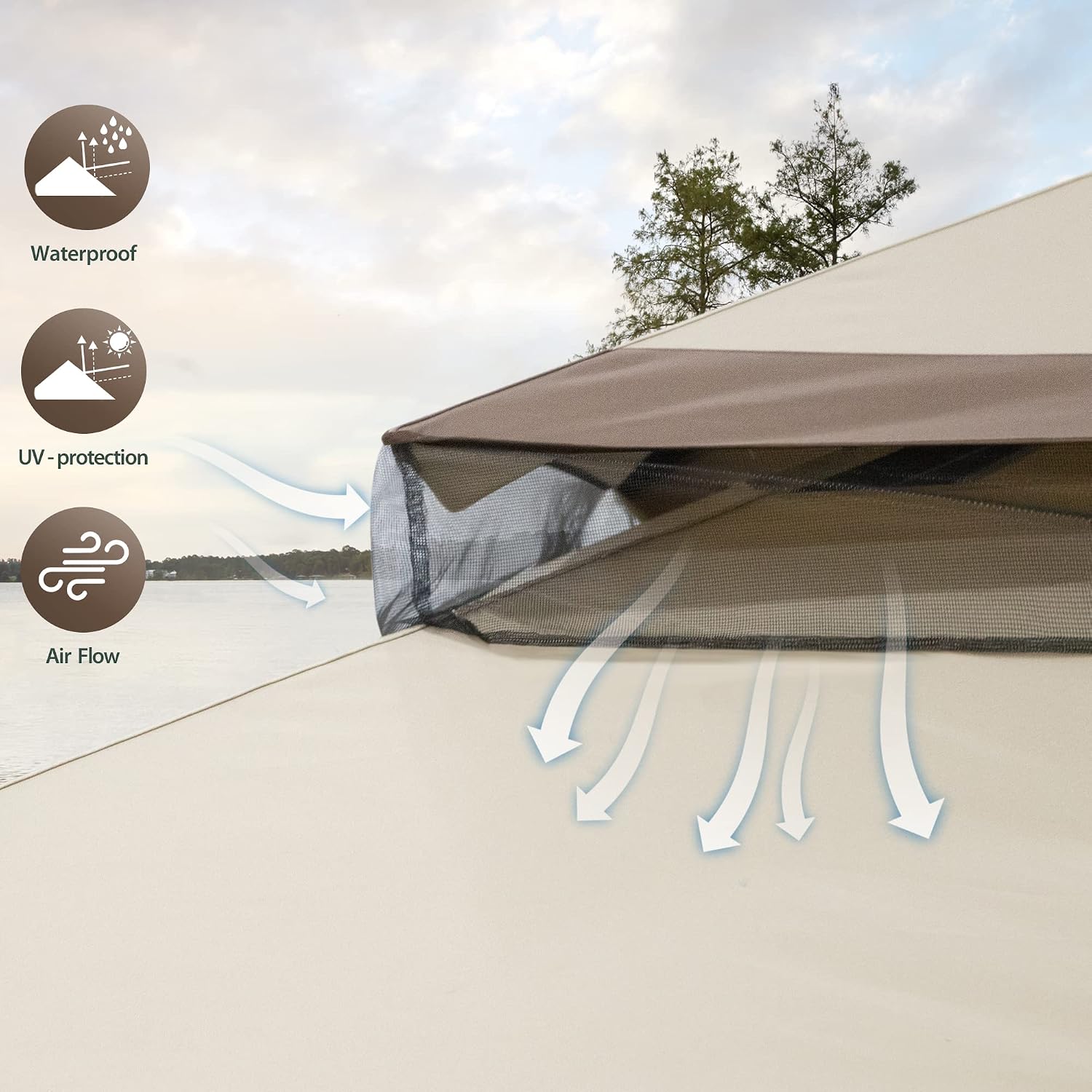 Outdoor Patio Gazebo 10'x20', CPAI-84 Heavy Duty Party Tent & Shelter with Double Roofs, Mosquito Netting and Privacy Curtains for Backyard, Garden, Lawn, Beige
