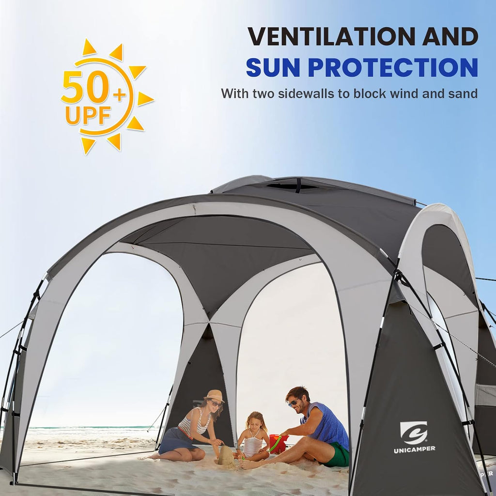 UNICAMPER Beach Tent 12 X 12ft Large UPF50+ Pop Up Canopy with 2-Pcs Side Wall