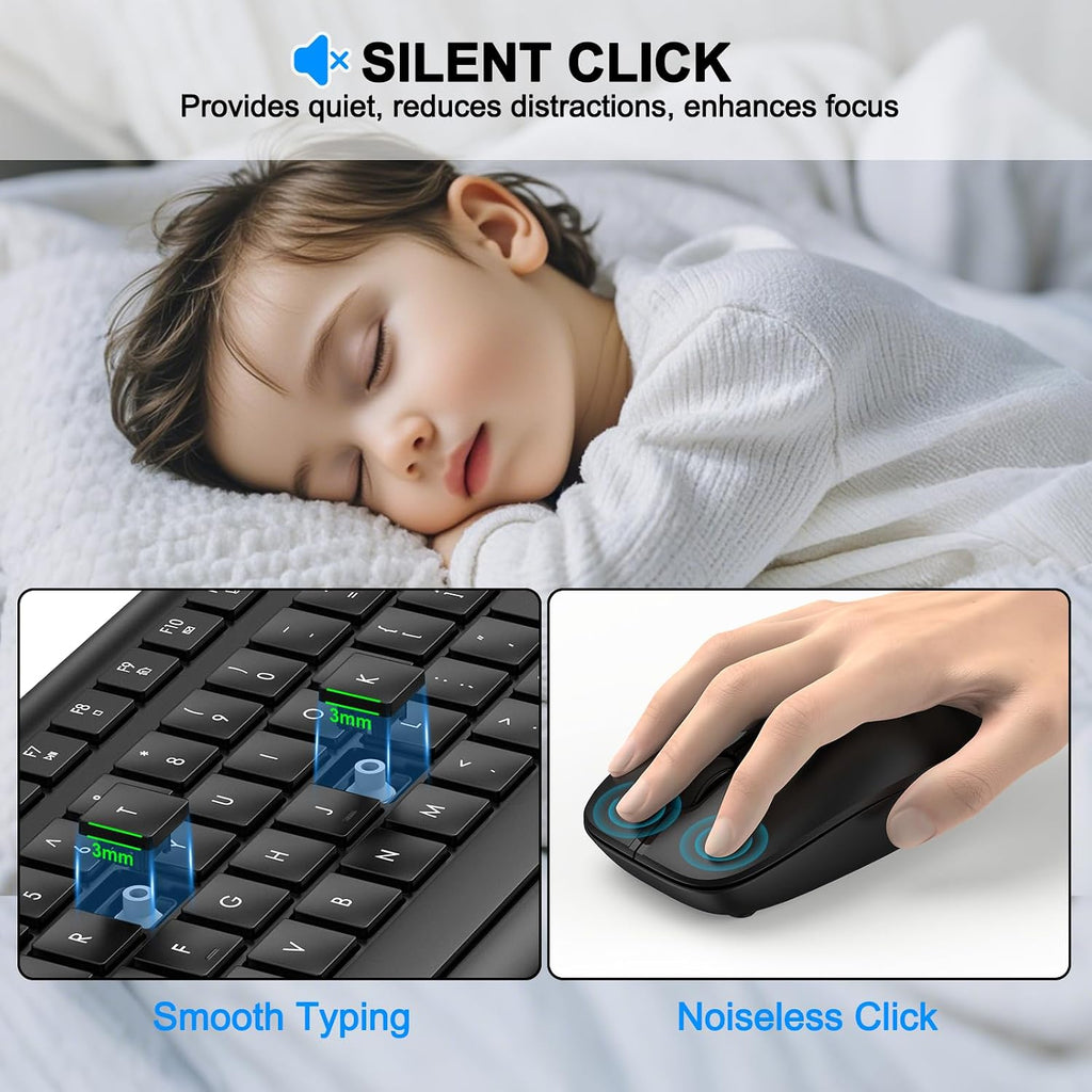 Wireless Keyboard and Mouse Combo, Full Size Silent Ergonomic Keyboard and Mouse, Long Battery Life, Optical Mouse, 2.4G Lag-Free Cordless Mice Keyboard for Computer, Mac, Laptop, PC, Window(8 Pack)