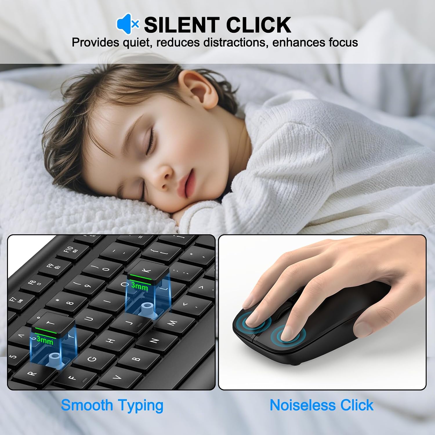 Wireless Keyboard and Mouse Combo, Full Size Silent Ergonomic Keyboard and Mouse, Long Battery Life, Optical Mouse, 2.4G Lag-Free Cordless Mice Keyboard for Computer, Mac, Laptop, PC, Window(8 Pack)