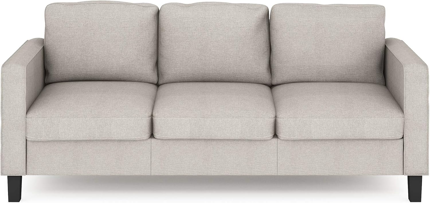 Furinno Bayonne Modern Upholstered 3-Seater Sofa Couch for Living Room, Fog