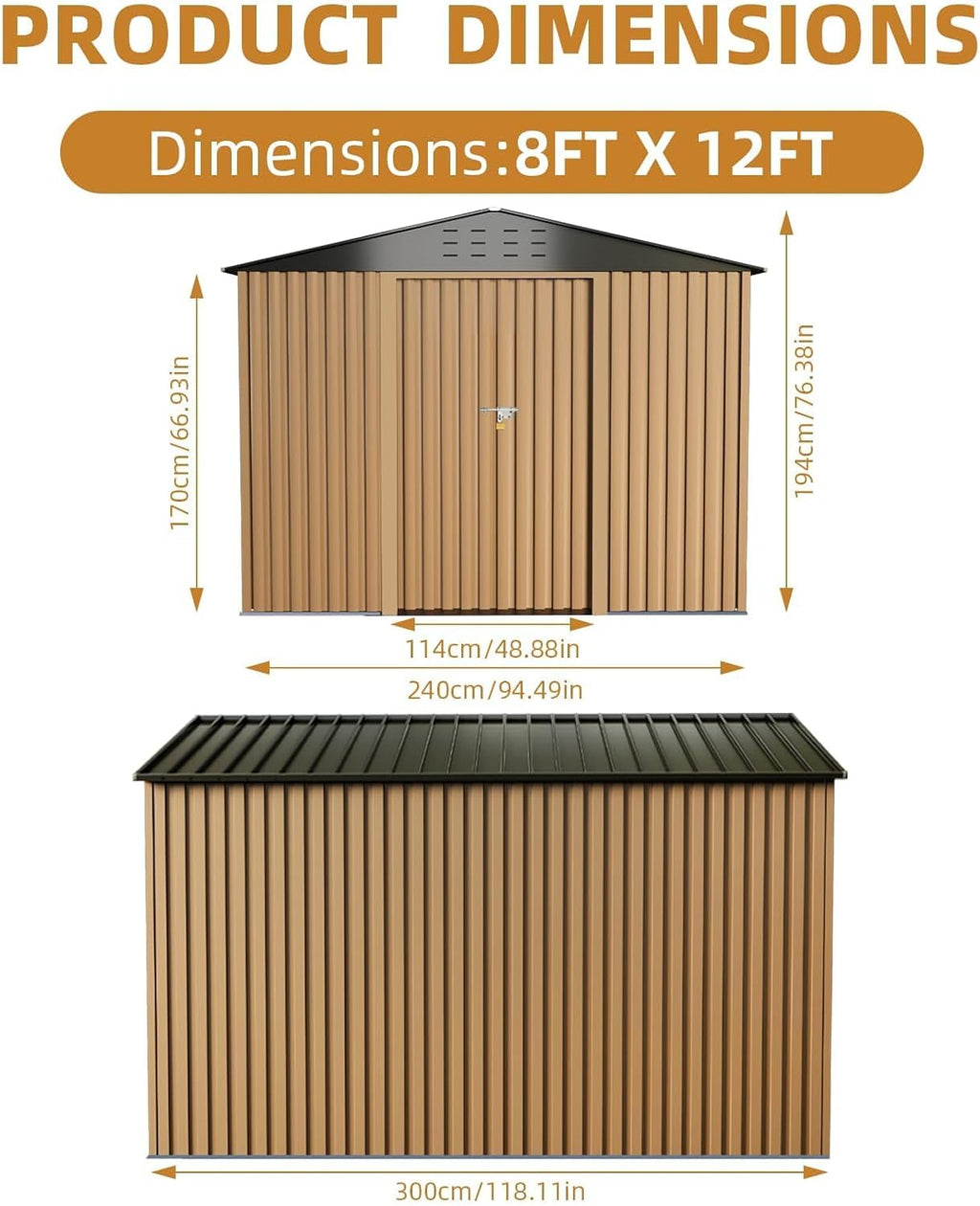 Outdoor Storage Shed 8 X 12 FT, Large Metal Storage Sheds, with Reinforced Sloping Roo, Door Lock, Waterproof, for Backyard, Garden Patio Lawn