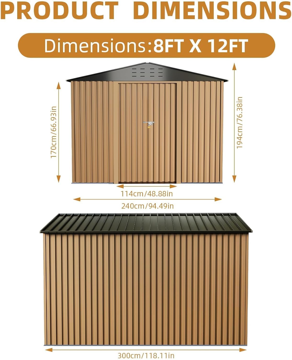 Outdoor Storage Shed 8 X 12 FT, Large Metal Storage Sheds, with Reinforced Sloping Roo, Door Lock, Waterproof, for Backyard, Garden Patio Lawn