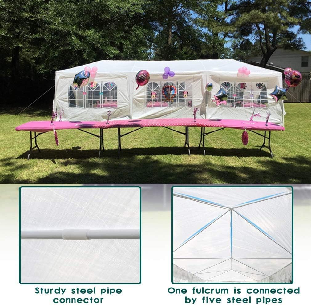 Outdoor Wedding Party Tent,10x30 FT White Gazebo Canopy Tent,Camping Shelter Heavy Duty Grill Gazebo Pavilion,Large Commercial BBQ Patio Tent