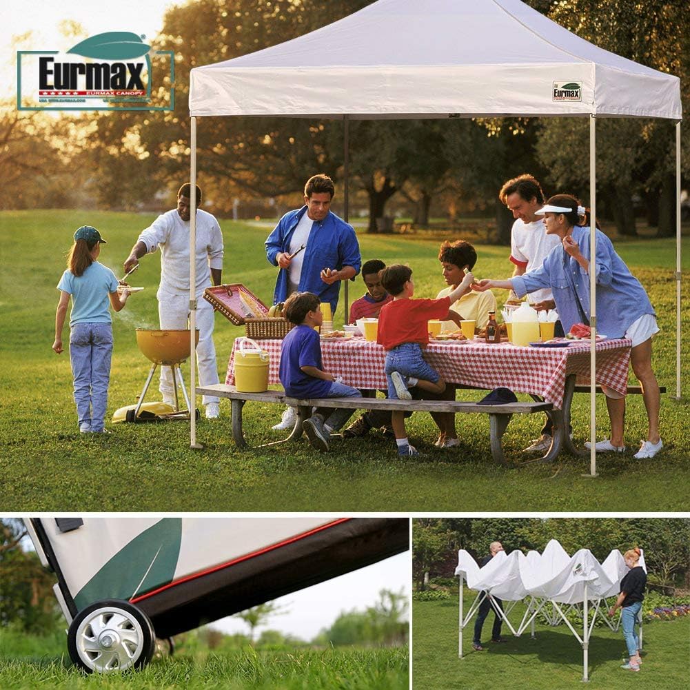 Eurmax USA 8x12 Pop Up Canopy Tent,Commercial Tent with Patented No-Tip Rolling Bag,4 Zippered Removable Walls,UV & Water Resistant Canopy Top,Heavy Duty Outdoor Gazebo,Instant Shelter(Burgundy)