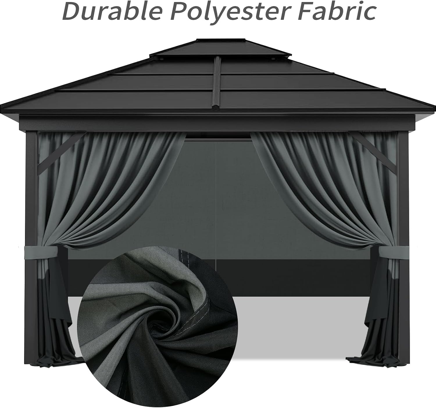 Gazebo Privacy Curtains 10' x 10' with Zipper 4-Panels Side Wall Universal Replacement for Patio, Outdoor Canopy, Garden and Backyard Gray and Black (Curtain Only)