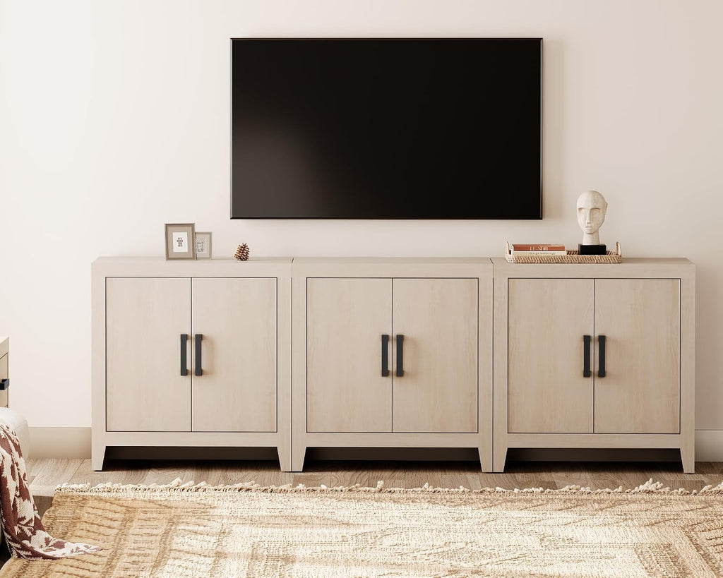 WAMPAT Farmhouse TV Stand for TVs up to 85 Inch, Rustic Wood Entertainment Center & Media Console with 6 Storage Doors, Accent Cabinet for Living Room, Hallway, Beige