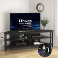 Unikito Corner TV Stand With Power Outlet, Corner Entertainment Center Corner TV Table With 4 Open Storage Corner TV Cabinet Wood TV Stand For Living Room,Bedroom Corner TV Stand For 55 inch TV, Black