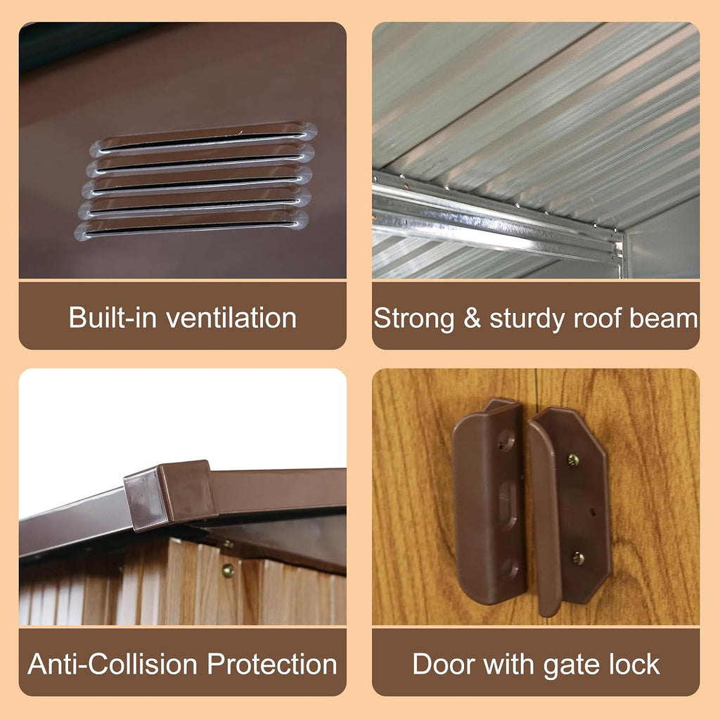 YOPTO 10×8 FT Outdoor Metal Storage Shed with Floor Base,Heavy Duty Garden Shed W/Integrated Punched Vents and Sliding Doors & Padlock,Large Waterproof Storage House for Backyard,Lawn,Coffee
