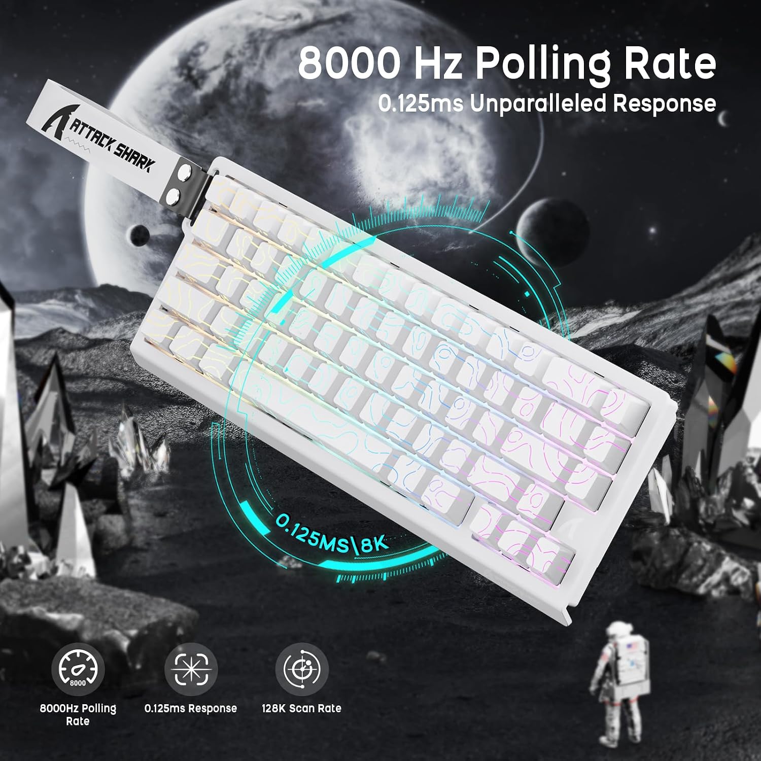 ATTACK SHARK X68 HE Wired Magnetic Keyboard with X3 Wireless Gaming Mouse Combos, 8KHz Rapid Trigger Keyboard, 0.01mm RT Accuracy, 49g Superlight Mouse, PAW3395, 26000 DPI - White Contours