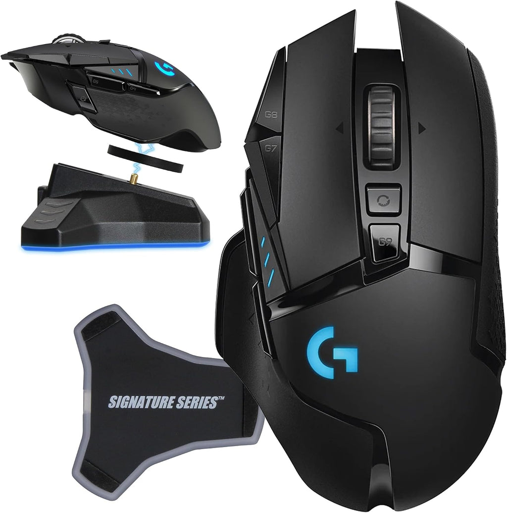 Logitech G502 Lightspeed Wireless Gaming Mouse | Hero Sensor, 25,600 DPI, 11 Programmable Buttons, Tunable Weights, Onboard Memory, PC/Mac | with Signature Series Charging Dock