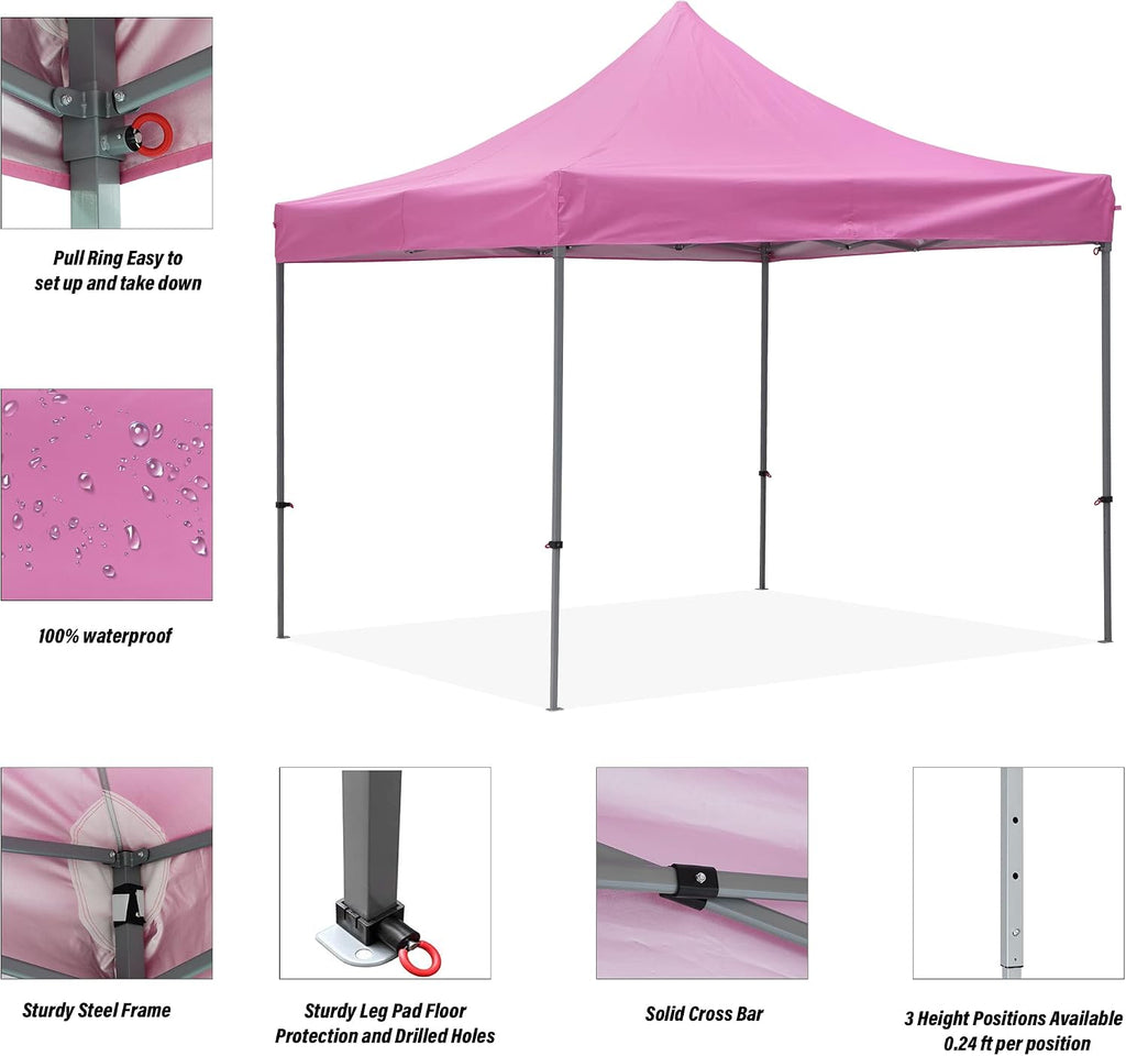 GDY 10x10 Ft Outdoor Pop Up Canopy Tent, Commercial Portable Instant Folding Gazebos Waterproof Canopies with Carrying Bag