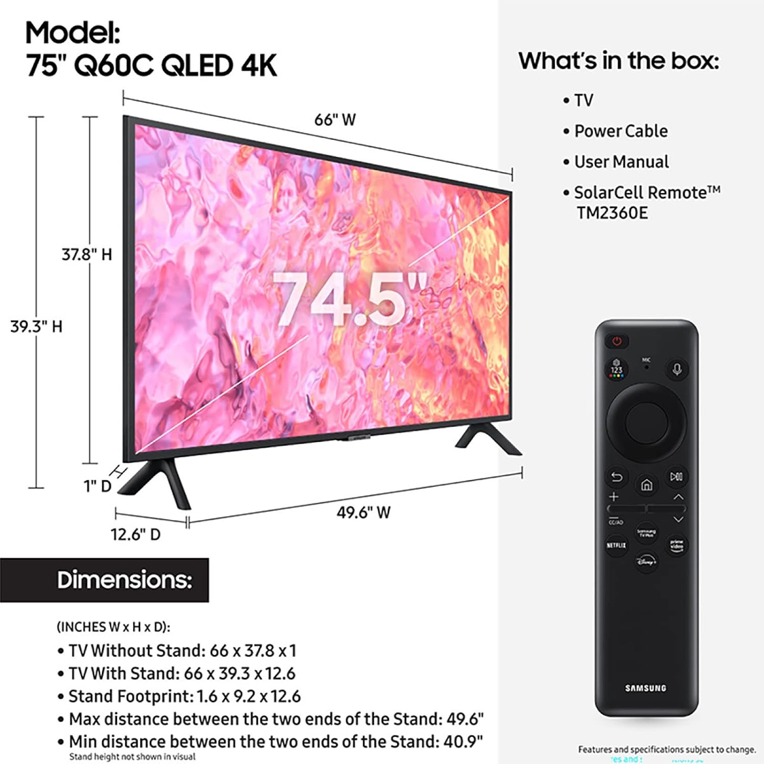 SAMSUNG 75-Inch Class QLED 4K Q60C Series Quantum HDR, Dual LED, Object Tracking Sound Lite, Q-Symphony, Motion Xcelerator, Gaming Hub, Smart TV with Alexa Built-in (QN75Q60C, 2023 Model)