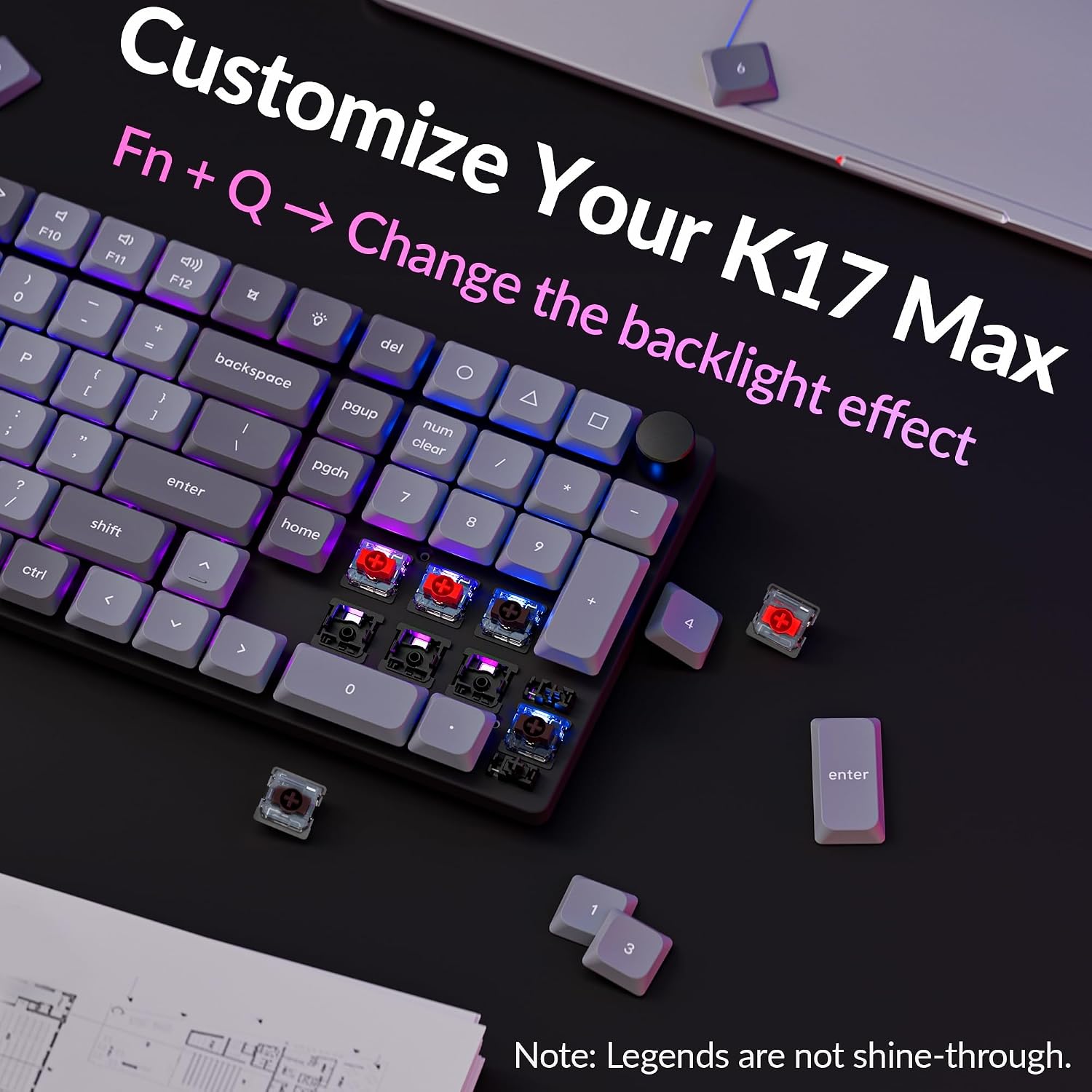 Keychron K17 Max 96% Layout QMK/Launcher Ultra-Slim Wireless/Type-C Wired Mechanical Keyboard with RGB Backlit Hot-Swappable, Low-Profile Gateron Mechanical Red Switch Compatible with Mac Windows