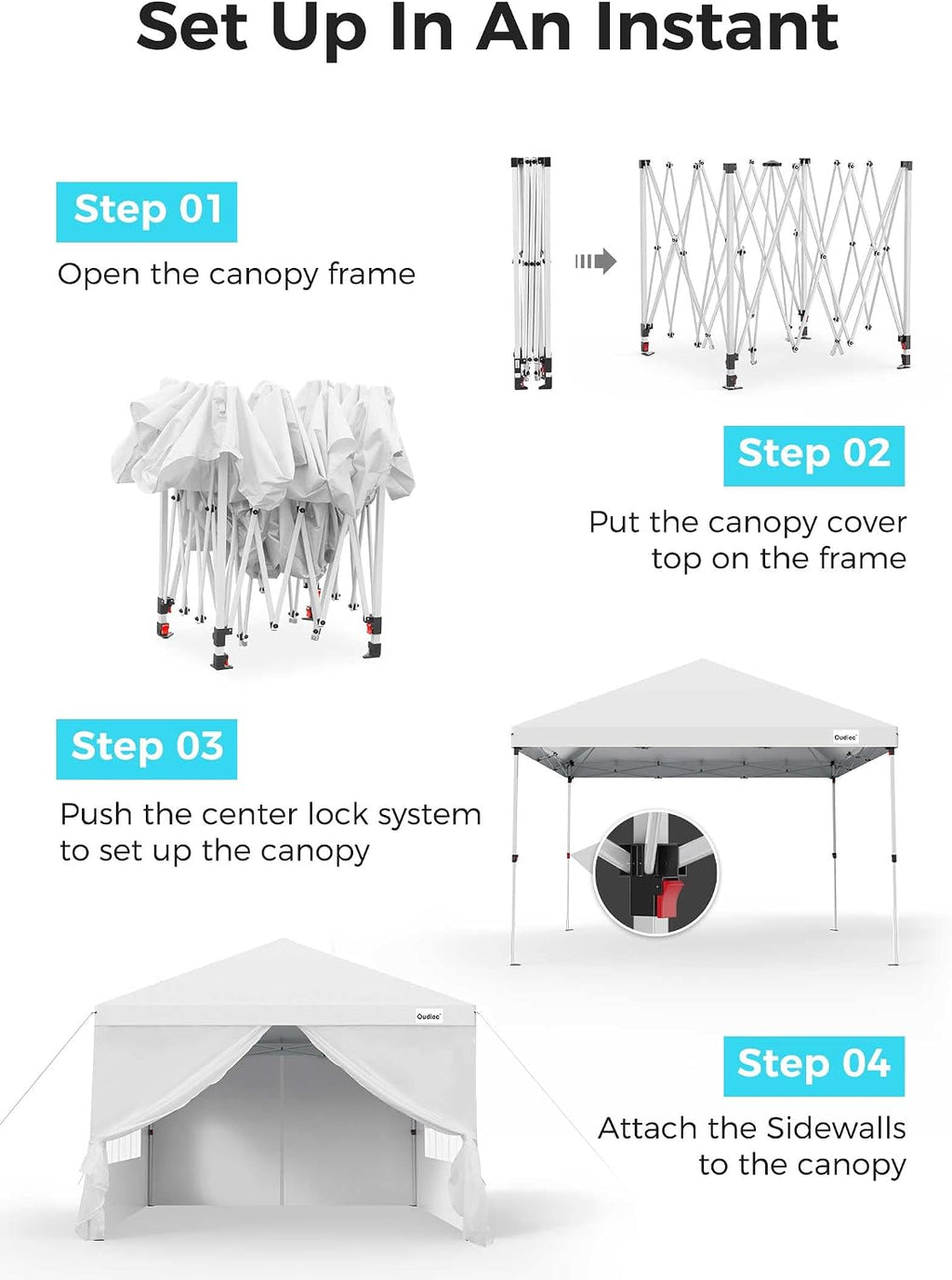 10x10 Ft Pop-Up Canopy with Window - Outdoor Gazebo, Removable Sidewalls, Doors, with Wheeled Case, Waterproof Shelter for Patio, Wedding - White
