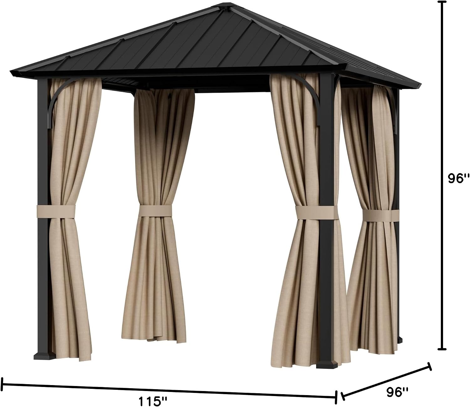 Modern Shade Hardtop Gazebo 8'x8' with Galvanized Steel Roof and Curtains, Garden Heavy Duty Outdoor Canopy Shelter, All-Weather Permanent Metal Gazebo Outdoor Pavilion for Backyard, Deck