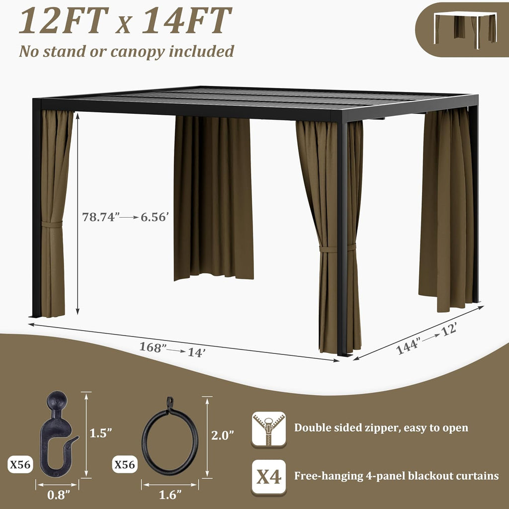 Gazebo Universal Replacement Privacy Curtain,12'×14' Gazebo Outdoor Waterproof Curtains, 4-Panels Sidewall Curtains with Double Zipper for Patio Canopy, Garden and Backyard (Curtain Only)