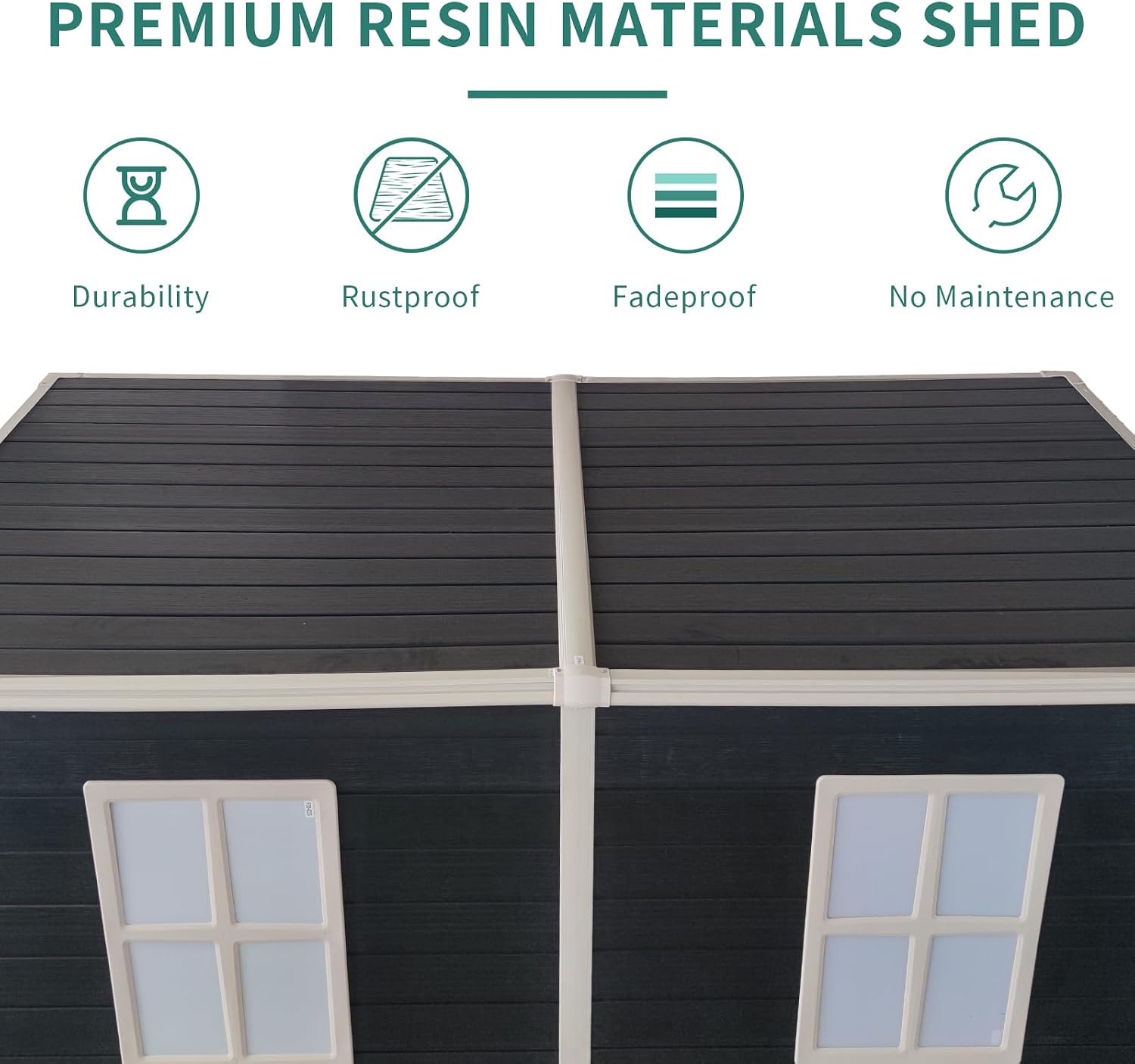 Storage Shed, 4x8ft Outdoor Storage Shed with Floor Included with 2 Windows and Lockable Door, Resin Sheds for House Garden Tools, Bike, Motorcycle, Lawn Mover, Lean to Shed, Black